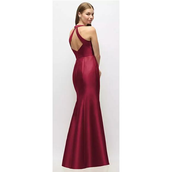 Alfred Sung NWT Burgundy Satin Halter Trumpet Gown Bridesmaid Wedding Prom 4 - Picture 2 of 9